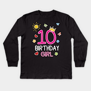 Kids 10th Birthday Girl Crown Princess Kids Long Sleeve T-Shirt